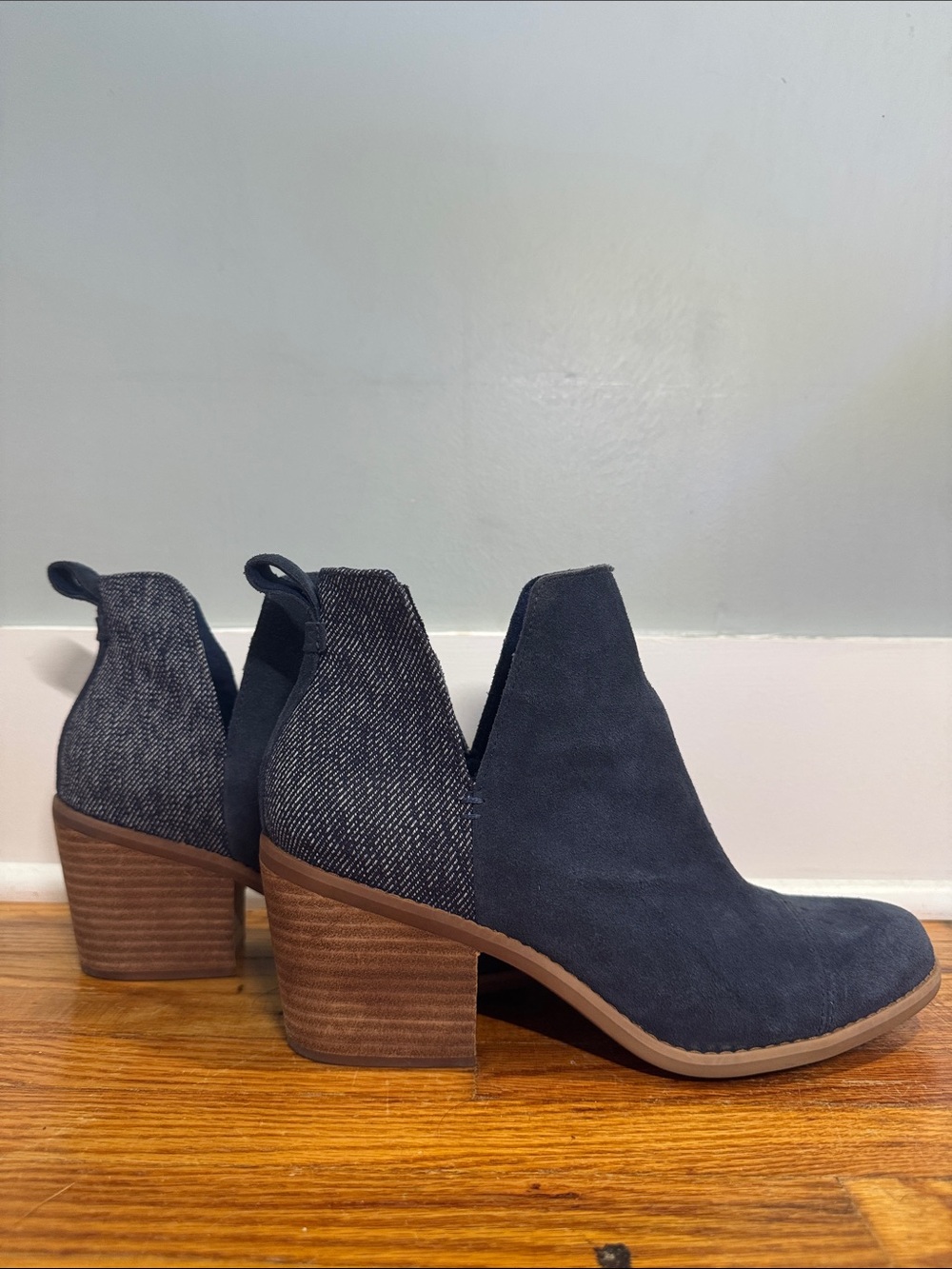 Toms Navy Suede & Textile Cutout Ankle Booties